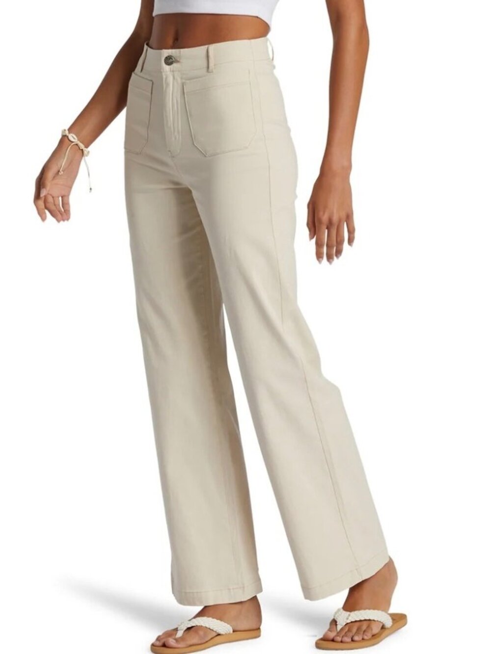 Roxy Coastal Cruiser Wide Leg Pants Size 26 Khaki Chinos Baggy Minimalist Boho